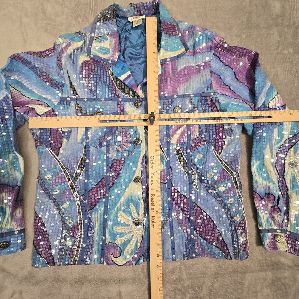 Sandy Starkman Dazzler Sequin Beaded Jacket XL Blue Purple Art to Wear - Picture 7 of 9